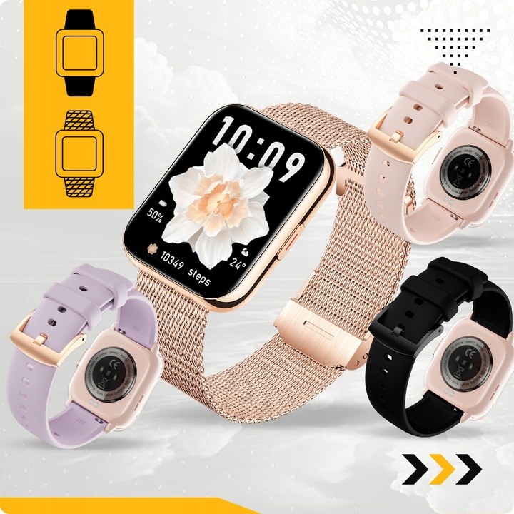 SMARTWATCH DAMSKI POLSKIE MENU ROZMOWY PULS CIŚNIENIE SPORT AMOLED 4 PASKI