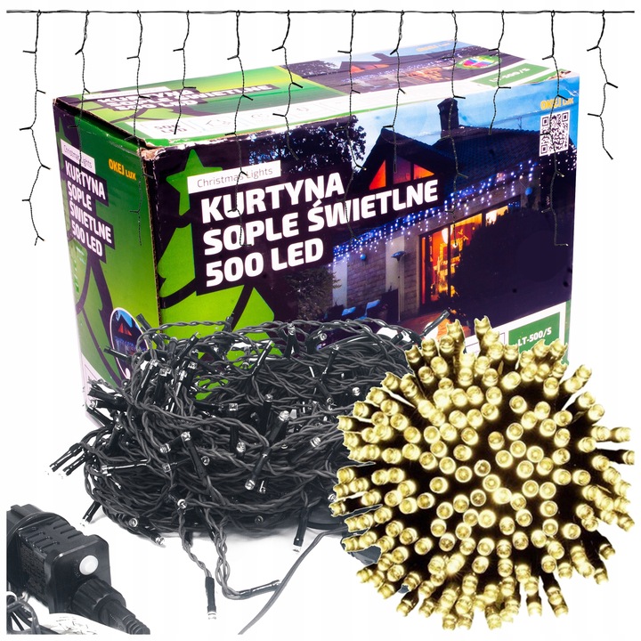 SOPLE 500 LED KURTYNA 25m LAMPKI ZEWNĘTRZNE CIEPŁE BIAŁE STAŁE + TIMER