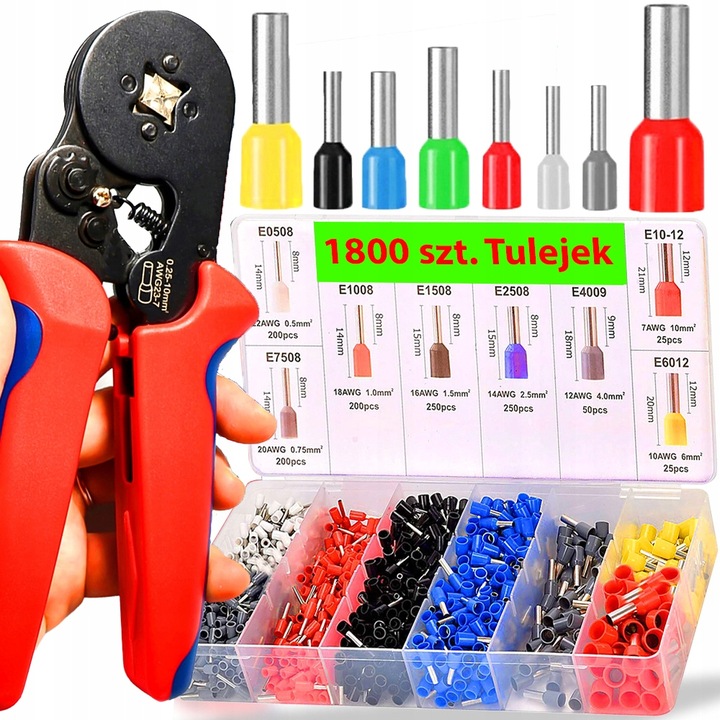 ZACISKARKA DO TULEJEK KONEKTORÓW PRZEWODÓW KABLI PRASKA - ZESTAW 1800 SZT