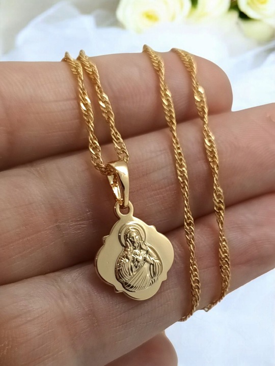 Łańcuszek komunijny medalik dwustronny SZKAPLERZ Matka Boska naszyjnik