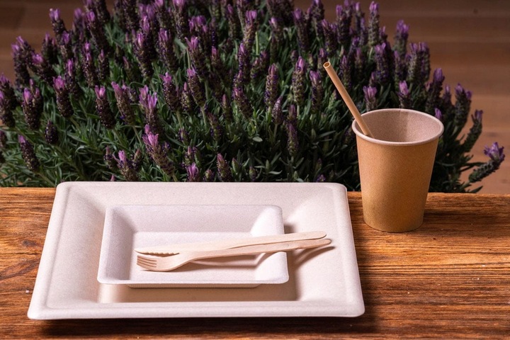 Zestaw z trzciny cukrowej kwadratowy brąz/12 osób