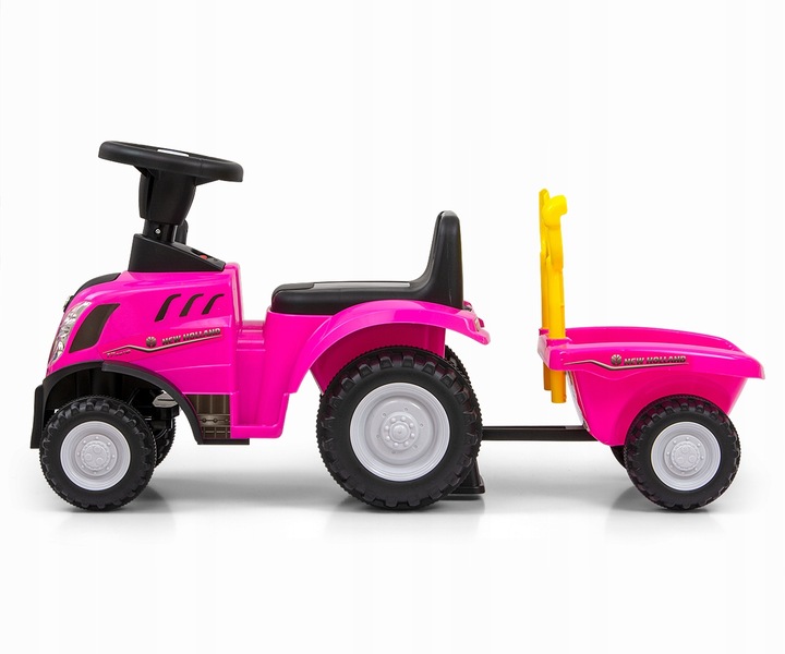 Jeździk TRAKTOR Z PRZYCZEPKĄ GRABKI ŁOPATKA New Holland T7 auto różowy pink