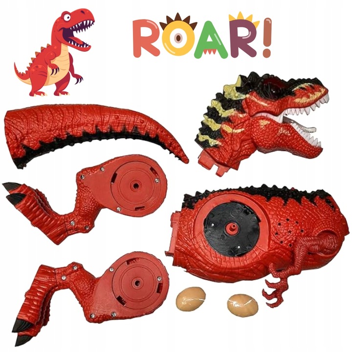 DUŻY DINOZAUR T-REX Z PROJEKTOREM Chodzi Ryczy ZNOSI JAJA Czerwony