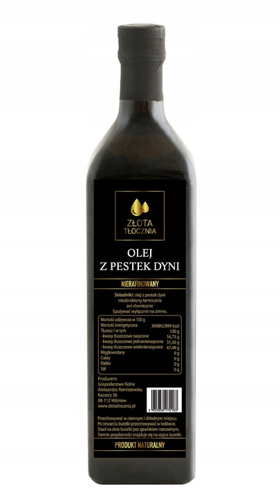 Olej z pestek dyni 500ml zimnotłoczony 100% świeży z polskich pestek
