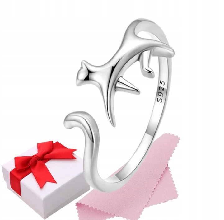 Pierścionek srebrny KOT regulowany s925 +pudełko