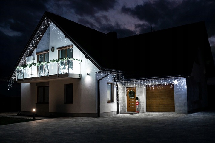 LAMPKI CHOINKOWE 300LED ZEWNĘTRZNE SOPLE KURTYNA 14,5m ZIMNE BIAŁE GIRLANDA