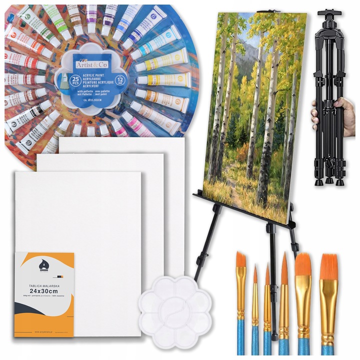 Zestaw Do Malowania Malarski Artystyczny Sztaluga Farby Płótna Dla Dzieci