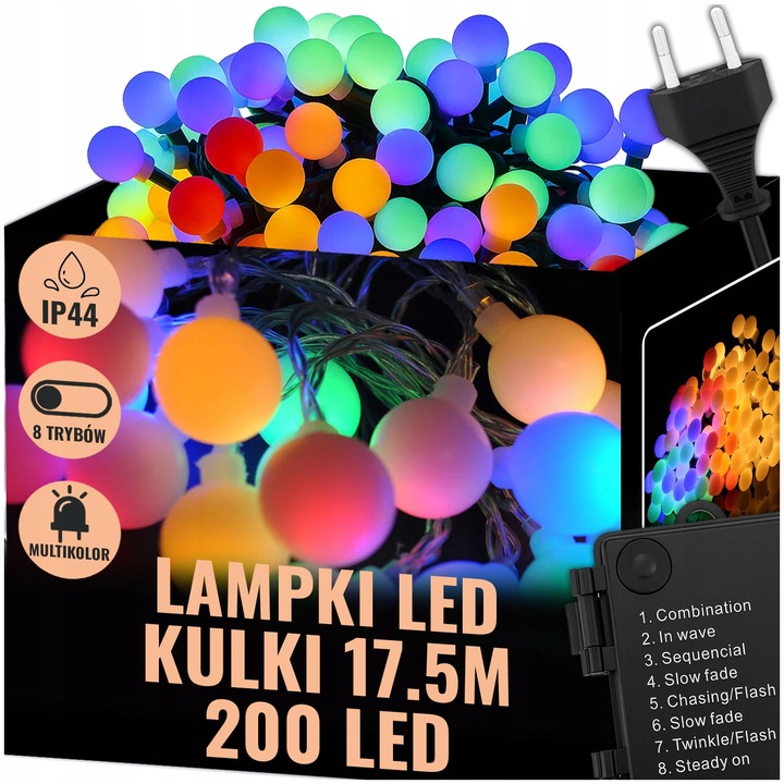 LAMPKI ŚWIĄTECZNE CHOINKOWE KULKI 200LED ZEWNĘTRZNE WEWNĘTRZNE MULTIKOLOR