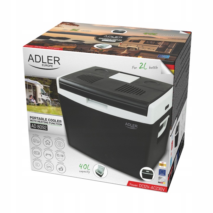 Lodówka turystyczna samochodowa AC/DC 40L chłodzenie grzanie Adler AD 8092