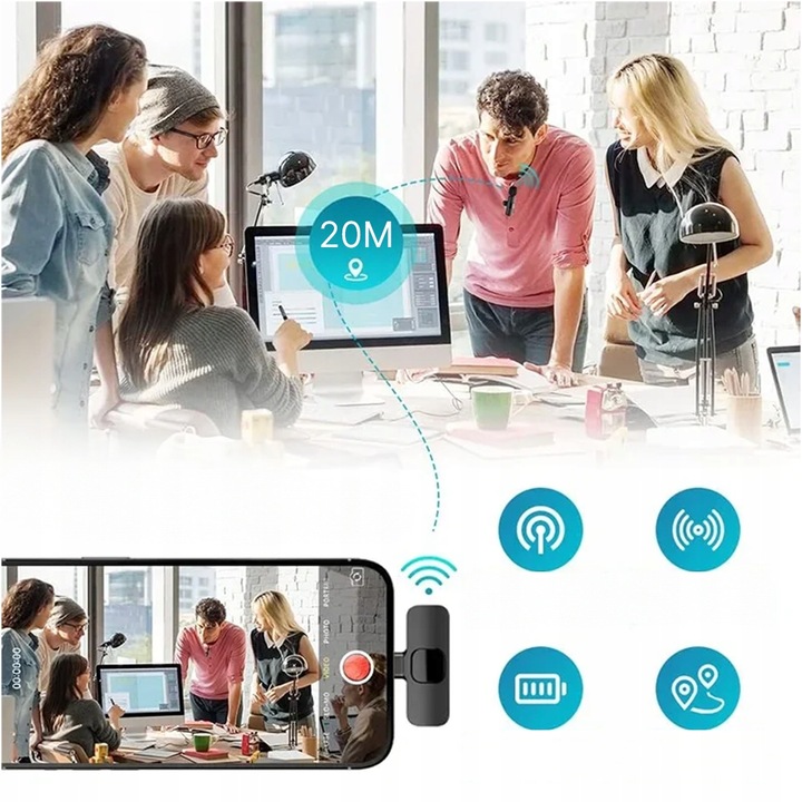 MIKROFON KRAWATOWY BEZPRZEWODOWY IPHONE BLUETOOTH USB C DO TELEFONU ANDROID