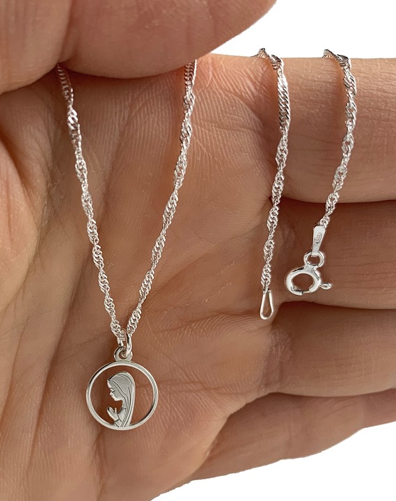 Medalik Matka Boska i srebrny łańcuszek 40 cm 925 idealny prezent komunijny