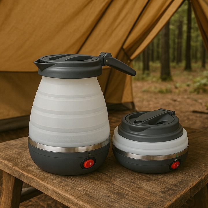 Czajnik Turystyczny Składany Silikonowy Szary AGD Drobne Do Kuchni 0,6L
