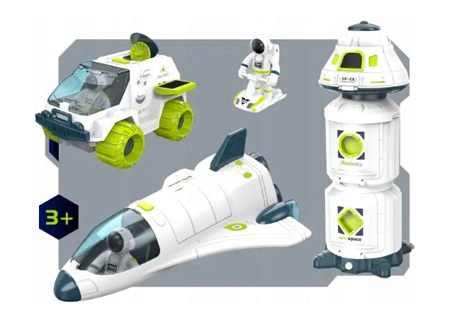 Zestaw Stacja Kosmiczna Wahadłowiec Łazik Figurki Astronautów dla dzieci 3+