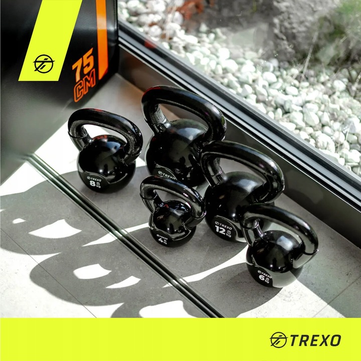 Kettlebell TREXO VKB12 12 kg Oznaczenie wagi Żeliwny Okrągły szeroki uchwyt