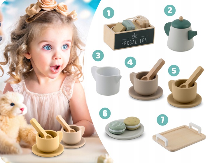Drewniany serwis kawowy dla dzieci zestaw do kawy i herbaty zabawki Nukido