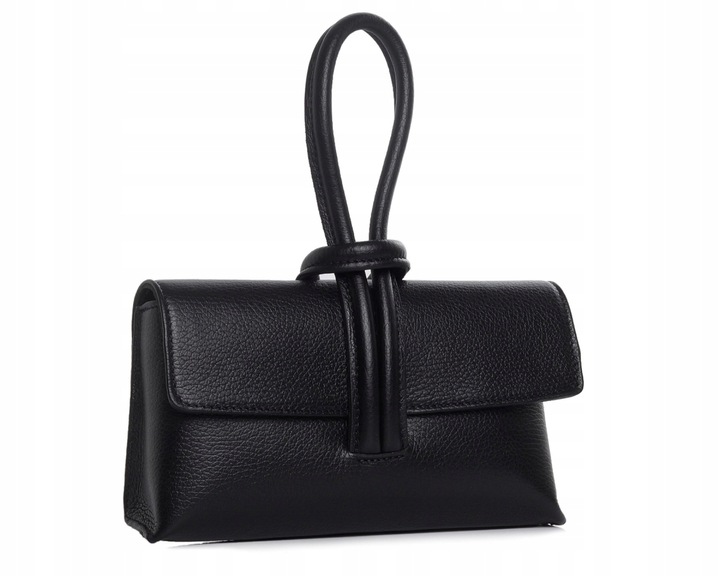 WŁOSKA SKÓRZANA KOPERTÓWKA TOREBKA WIZYTOWA SOLOME FLORA CZARNA WIECZOROWA