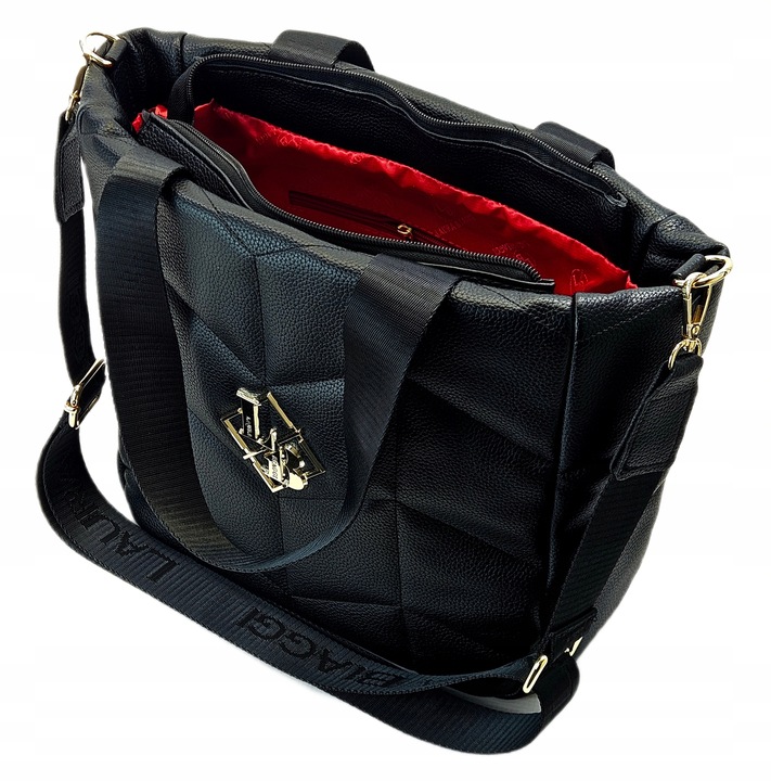 LAURA BIAGGI TORBA TOREBKA SHOPPERKA A4 NA RAMIĘ CZARNA POŁYSK