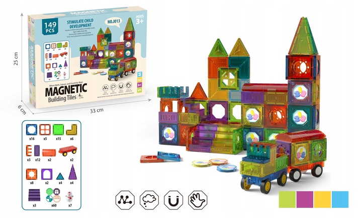 KLOCKI MAGNETYCZNE KONSTRUKCYJNE DUŻE PANELE EDUKACYJNE 3D DLA DZIECI 149EL