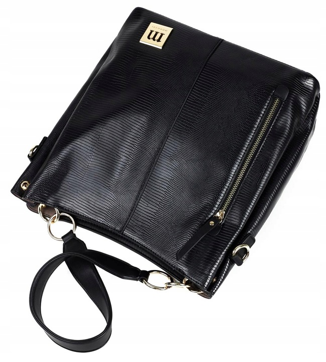 Torebka Damska MONNARI SHOPPER NA RAMIĘ Listonoszka Czarna PASEK LOGO