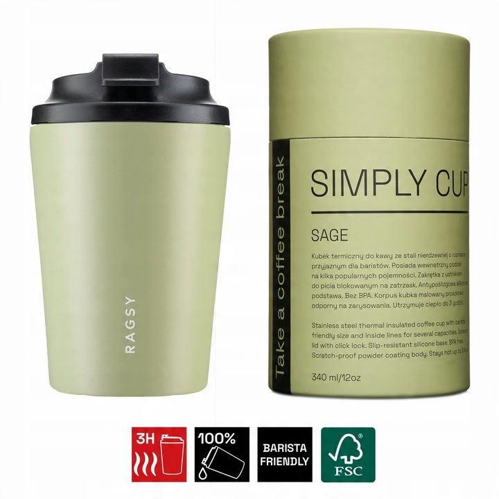 Kubek Termiczny ze stali nierdzewnej BPA FREE Simply Cup 340 ml - Sage