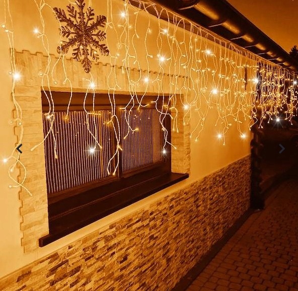 Lampki Choinkowe Sople Kurtyna Świetlna 1000 LED Ciepłe Białe Flash