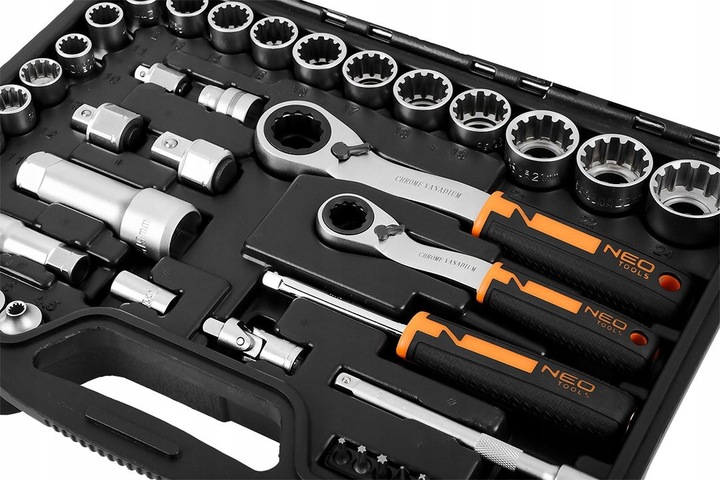 NEO ZESTAW NASADEK PRZELOTOWYCH 1/4" 3/8" 46szt z grzechotkami CrV 10-019