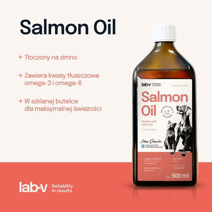 Lab-v Salmon Oil Olej z łososia 100% dla psa i kota 500 ml + pompka