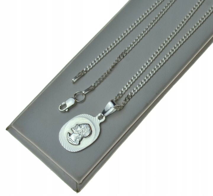 ŁAŃCUSZEK SREBRNY Z Medalikiem Jezus 925 55CM Komplet DLA CHŁOPCA KOMUNIA