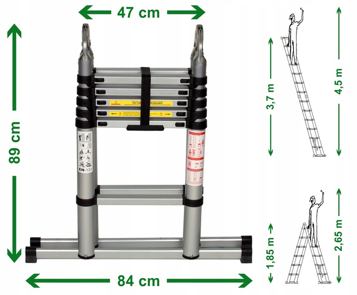 DRABINA TELESKOPOWA wys. rob. 4,6m / na schody HIT