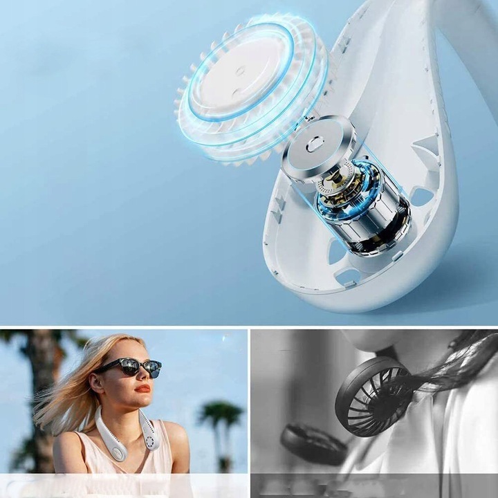 PRZENOŚNY WENTYLATOR NA SZYJĘ MINI BEZŁOPATKOWY CHŁODZIARKA AKUMULATOROWY