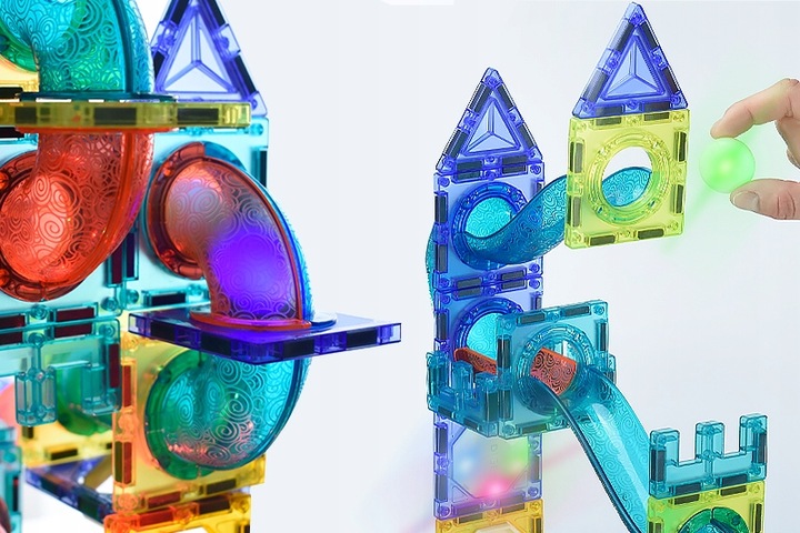 ZESTAW DLA DZIECKA KLOCKI MAGNETYCZNE TOR 75 ELEMENTÓW KONSTRUKCYJNE GRA