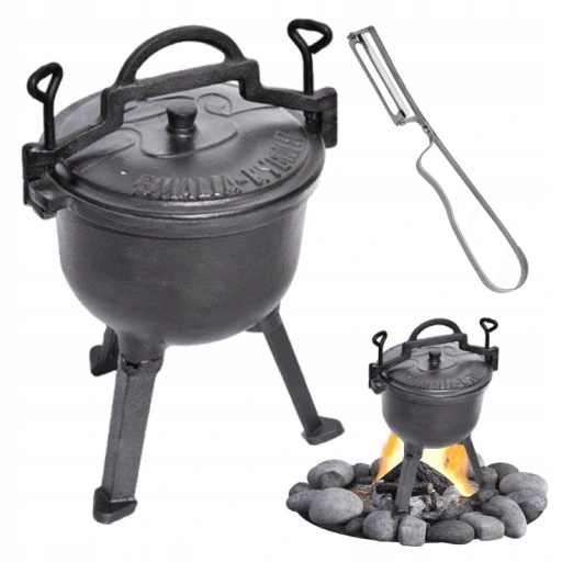 KOCIOŁEK ŻELIWNY GARNEK MYŚLIWSKI 8L NA OGNISKO CIĘŻKI + GRATIS