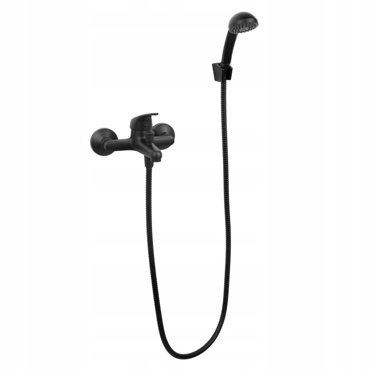Bateria wannowa z prysznicem czarna ścienna kran DO WANNY słuchawka z wężem