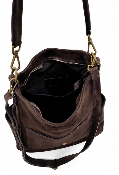 Zamszowa torebka worek skóra brązowa czekoladowa