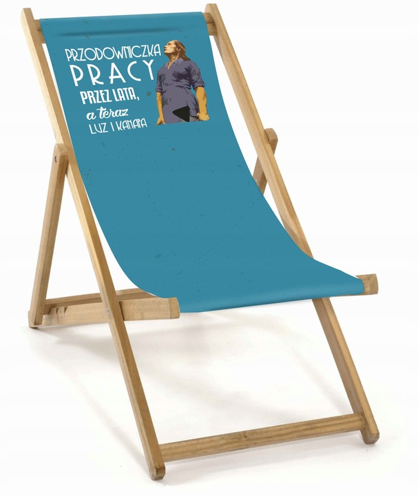 LEŻAK DREWNIANY OGRODOWY Z NADRUKIEM SKŁADANY MATERIAŁ WYTRZYMAŁY