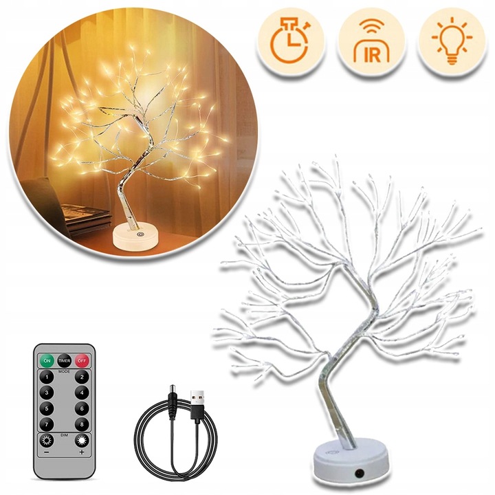 DRZEWKO ŚWIĄTECZNE OZDOBNE ŚWIECĄCE LED 50 CM LAMPKA NOCNA DEKORACJA USB