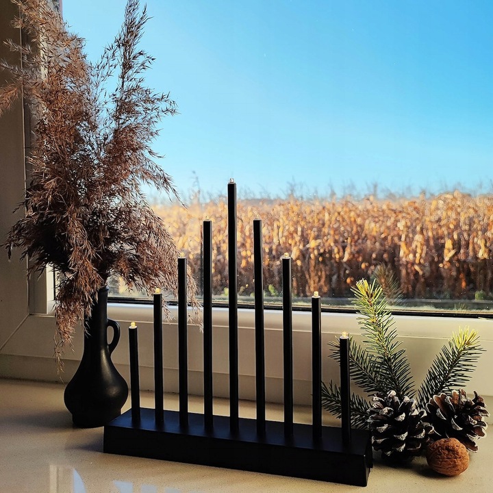 ŚWIECZNIK ADWENTOWY ŚWIECE ŚWIECZKI LAMPKI ŚWIĄTECZNY NA OKNO 9 led CZARNY