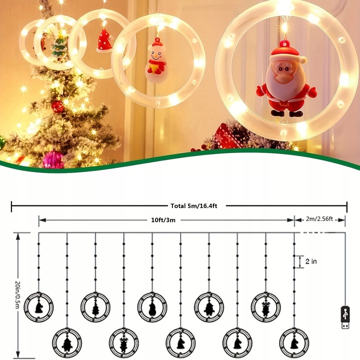 Światło Okien Świąteczne Pętle Świąteczne Oświetlenie Drzewa Świątecznego