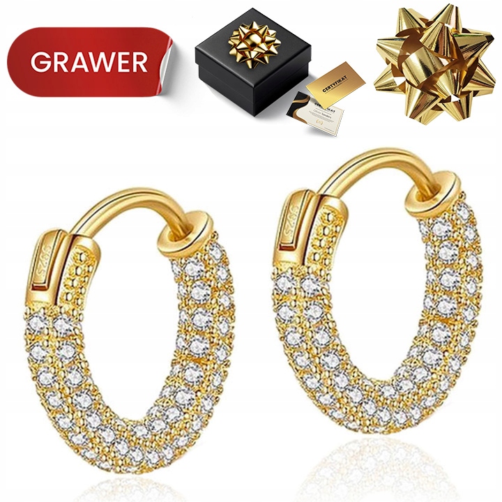 ZŁOTE KOLCZYKI DAMSKIE 585 Z KRYSZTAŁAMI SWAROVSKI GRAWER PREZENT DLA ŻONY