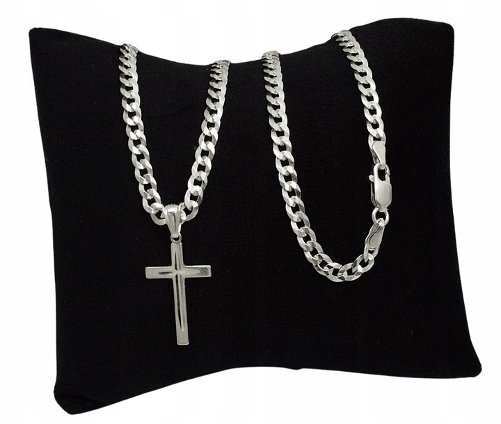Łańcuszek Męski Srebrny Pancerka 3,80 mm z Krzyżykiem pr 925 Grawer Gratis