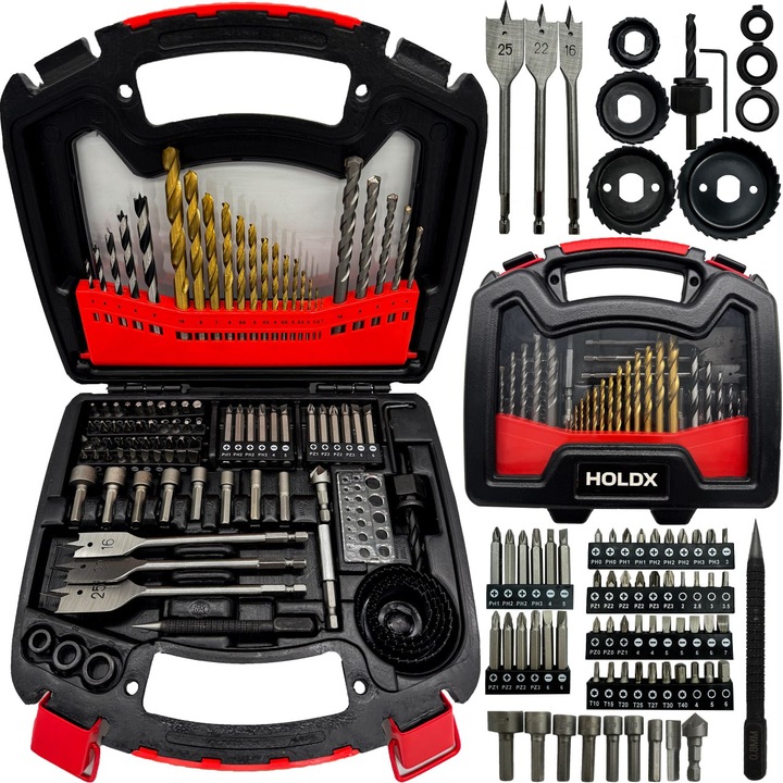 DUŻY ZESTAW WIERTEŁ I BITÓW 101 ELEMENTÓW HOLDX DLA MAJSTERKOWICZA