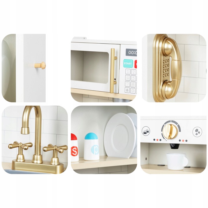 Duża Interaktywna Edukacyjna Drewniana Kuchnia z Oświetleniem LED 2 Poziomy