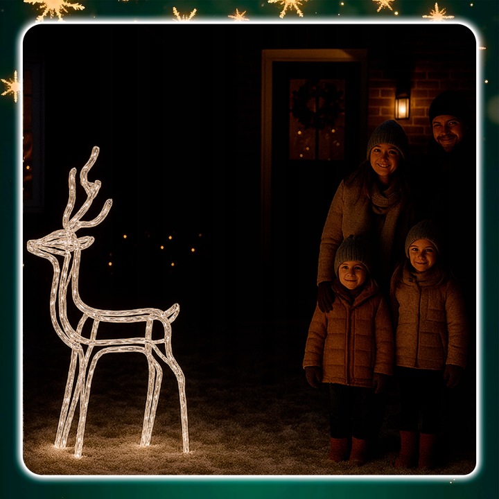 Renifer Świąteczny 144 LED Świetlna JELONEK Ozdoba Do Ogrodu Biały Ciepły