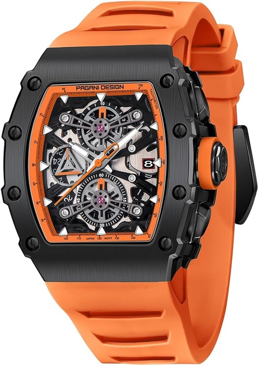 ZEGAREK MĘSKI PAGANI POMARAŃCZOWY KWARC SZKŁO SZAFIROWE ANALOGOWY PD-YS011