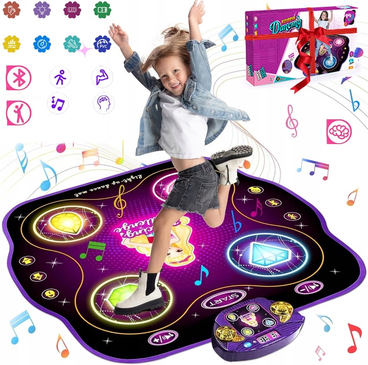 MATA DO TAŃCA DLA DZIECI MATA DO TAŃCA MUZYCZNEGO Z LED BLUETOOTH 9POZIOMÓW