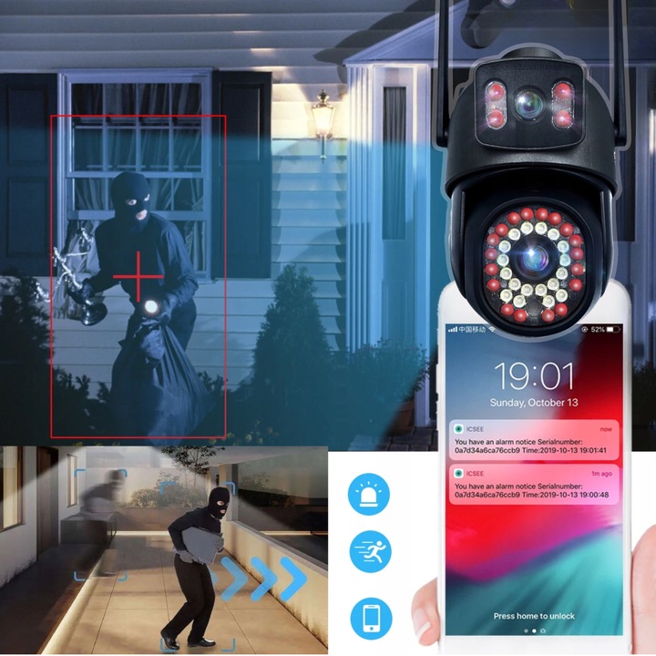 PODWÓJNA KAMERA WIFI IP ZEWNĘTRZNA OBROTOWA ŚLEDZENIE 2X3MPX DOŚWIETLENIE