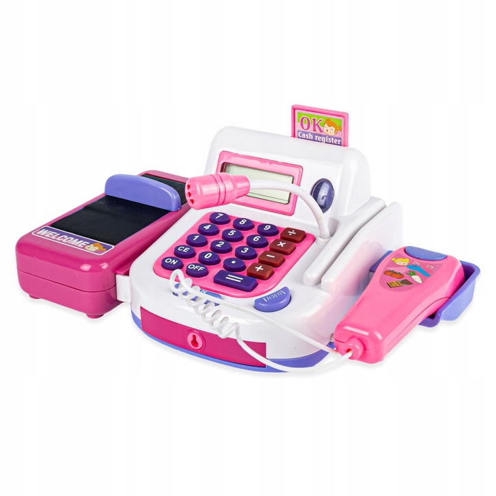 DUŻA INTERAKTYWNA KASA FISKALNA DLA DZIECI KOSZYK WÓZEK + AKCESORIA