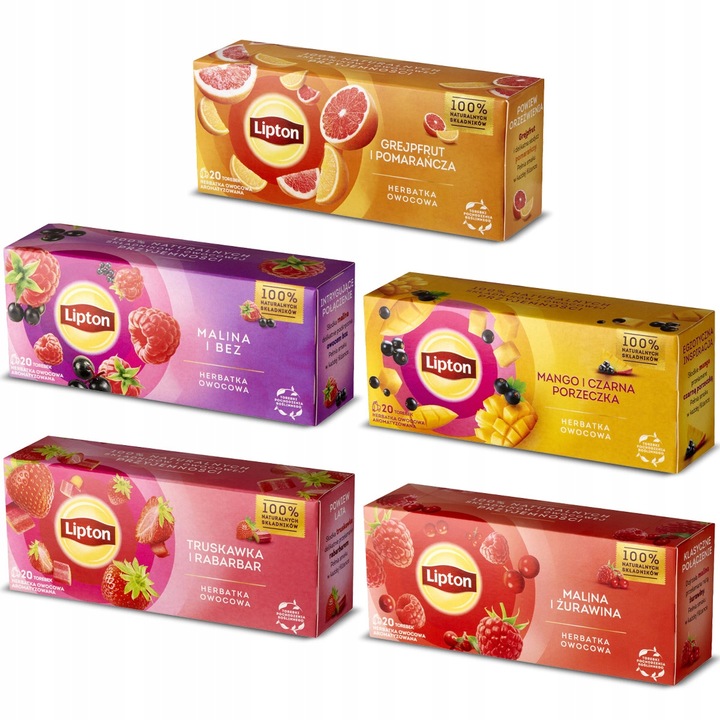 Zestaw Lipton Herbatki owocowe wszystkie smaki 5x20 torebek + PUSZKA GRATIS