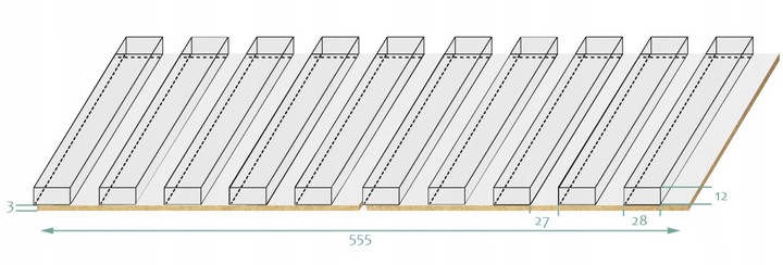 Lamele ścienne na BIAŁEJ PŁYCIE 55 x 275 dąb naturalny, wotan różne kolory