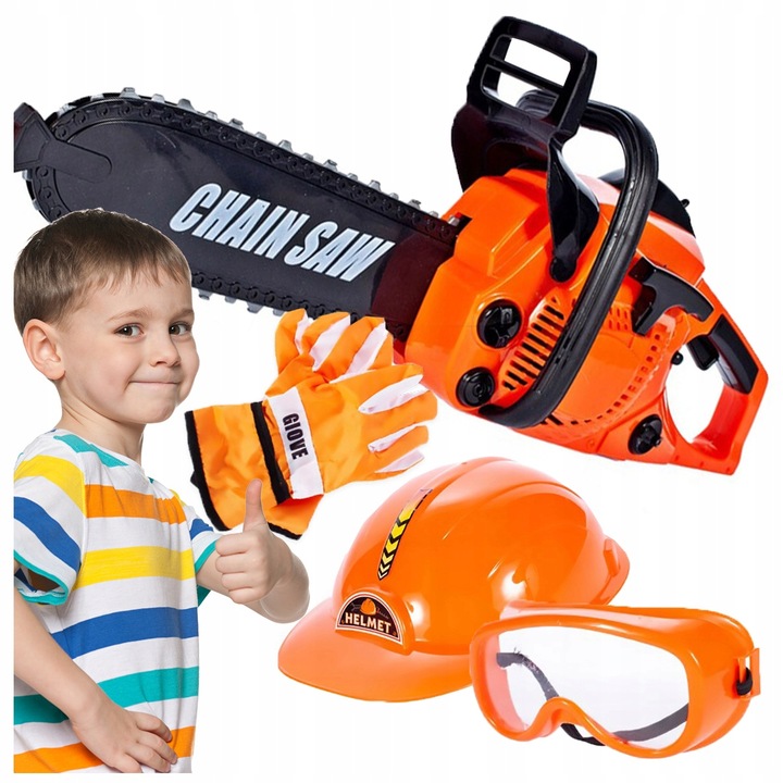 Piła Spalinowa Motorowa Dla Dzieci na Baterie + KASK RĘKAWICE OKULARY